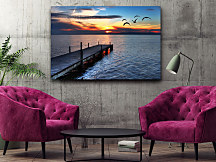 Obraz na stenu Drevené mólo pri západe slnka, more slnko sun čajky